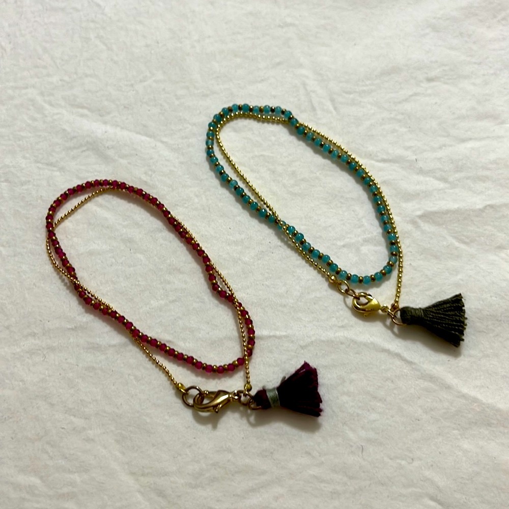 2 x Tourmaline & 10K Gold Plated Beaded Bracelets with Tassel.  Never Worn.